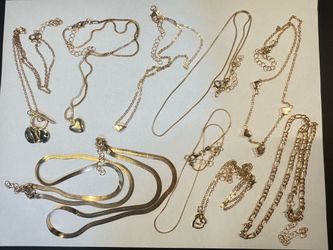 NEW 10 Gold-Tone Necklace Bundle for Women or Girls - All Adjustable