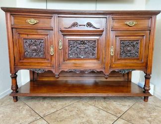 Antique Wood Buffet Sideboard with Carved Details