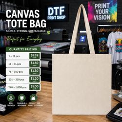 Cotton Tote Bags Extra long handles DTF EMBRIDORY PRINTING HEAT TRANSFER
