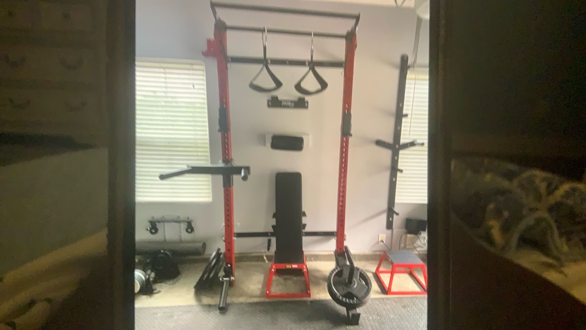 PRX Profile PRO Folding Squat Rack 95” With Straight Pull-up Bar (Red)