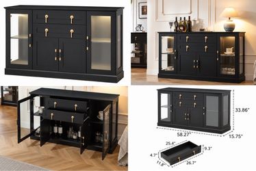 Brand New FOREST GRAVITY 58” Black Sideboard Buffet Cabinet