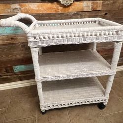 Vintage Bamboo Rattan Wicker Bar Cart/Serving Table