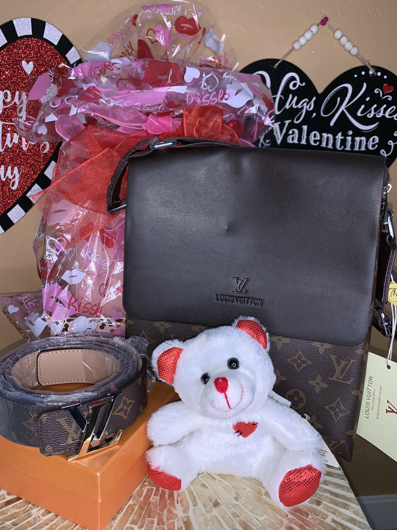 Brown Messenger Bag And Belt Gift Valentines Day Gift Set 