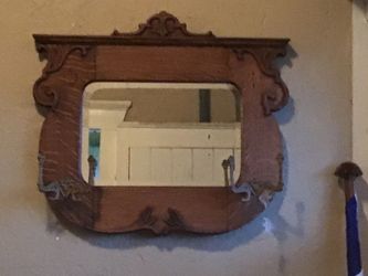 Antique quarter sawn oak hall mirror