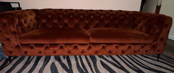 Burnt Orange Velvet Chesterfield Sofa