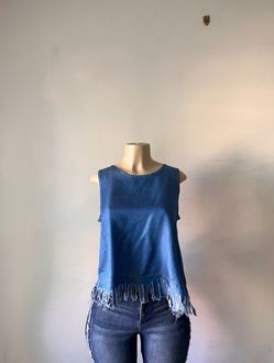 New Italian 100% Tencel Frayed Blue Tank Top