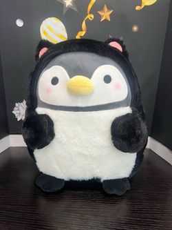 SQUISHMALLOWS PENGUIN WITH KITTEN HAT - LARGE 14 INCH - NEW WITH TAGS BY TAKASHOJI - NEW