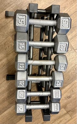 Set of Cast Iron Hex Dumbbells with Rack 10s, 12s, 15s, 20s ans 25s Like NEW [PRICE INCLUDE RACK] Weight: 164 lbs.