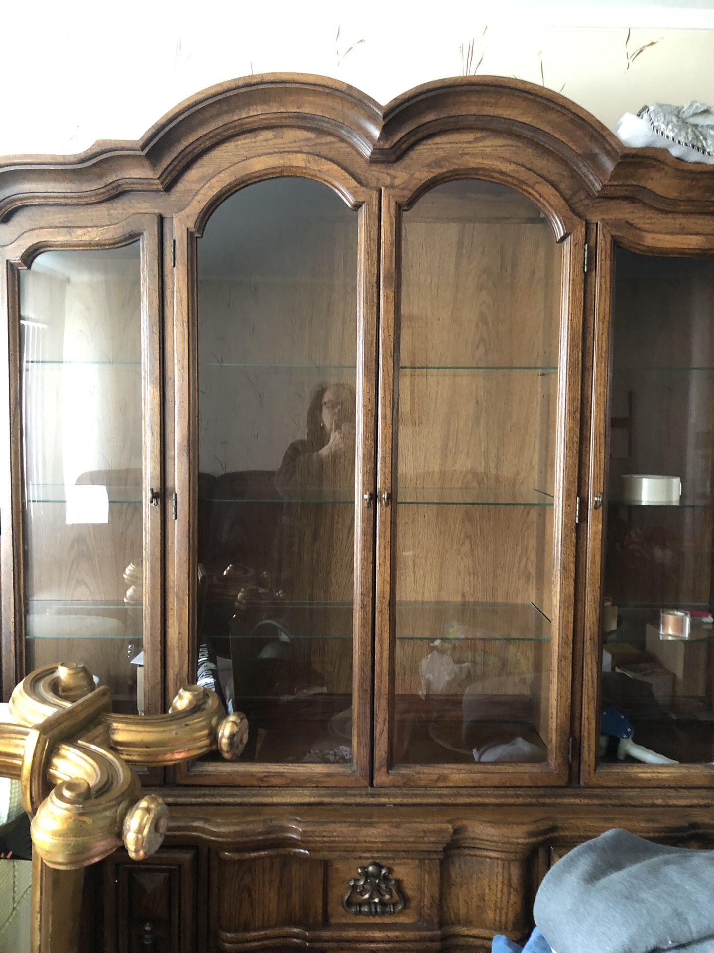 Solid Wood China Hutch 9 Shelves Each Section Lights. PRISTINE CONDITION NOT A SCRATCH