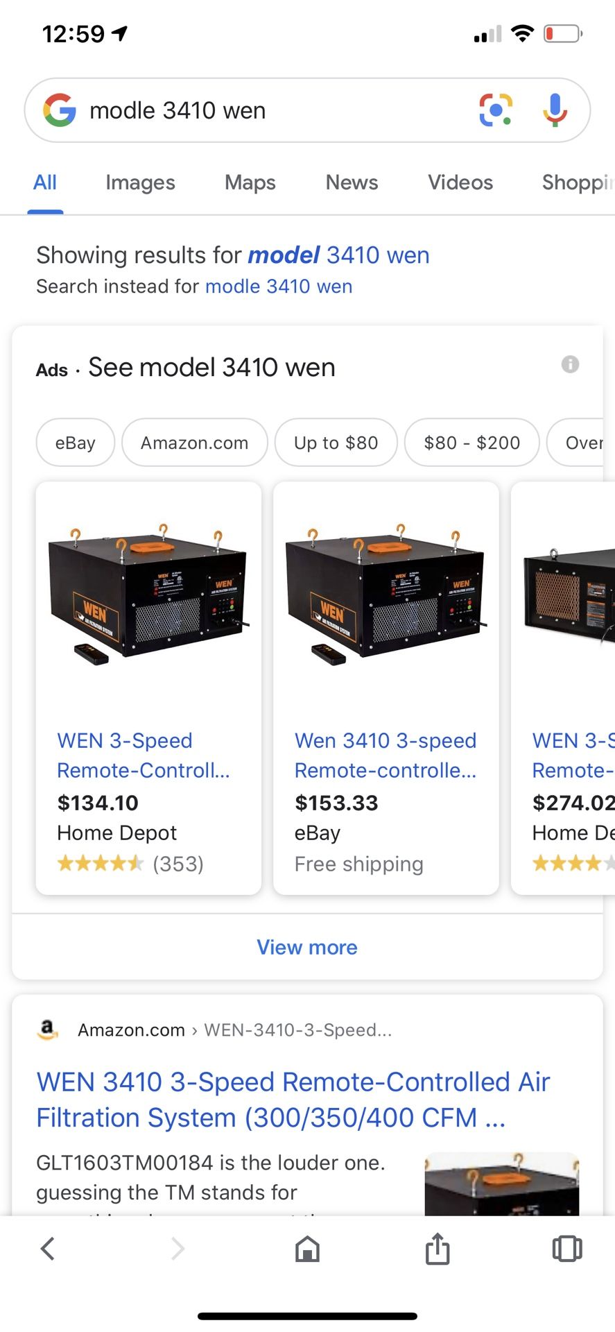 Wen 3 Speed Remote Controlled Air Filtration System