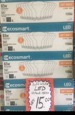 ECOSmart 65W Equivalent Soft White BR30 Dimmable LED Light Bulb (12-Pack) Retails for $30 our price is $15 only