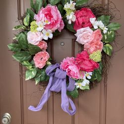 Beautiful Wreath With Silk Flowers . 