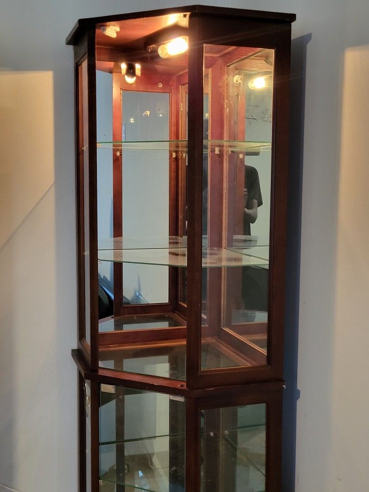 Elegant Hexagonal Glass Cabinet – Great for Collectibles or Decor