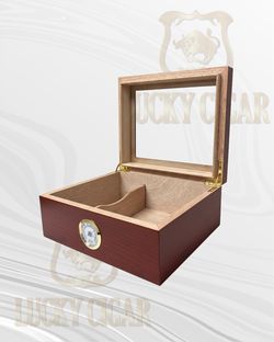 Desk Humidor with Glass Top – 25-Count Red Wood Cigar Humidor