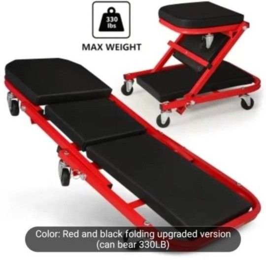 ποΈ36" Adjustable 2-in-1 Rolling Folding Car Creeper & Seat Foldable. 330LBS Capacity Lay Down Or Sit Under Car Roll 6 Swivel Casters