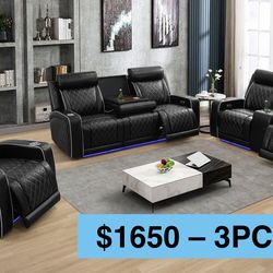 💥FREE DELIVERY💥Brand New POWER, LED, USB  3PC Reclining Sofa Loveseat Chair Set