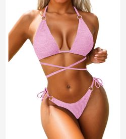 Stunning Pink Women's Swimwear Bikini - Pink New-Adjustable Med Top Large Bottom