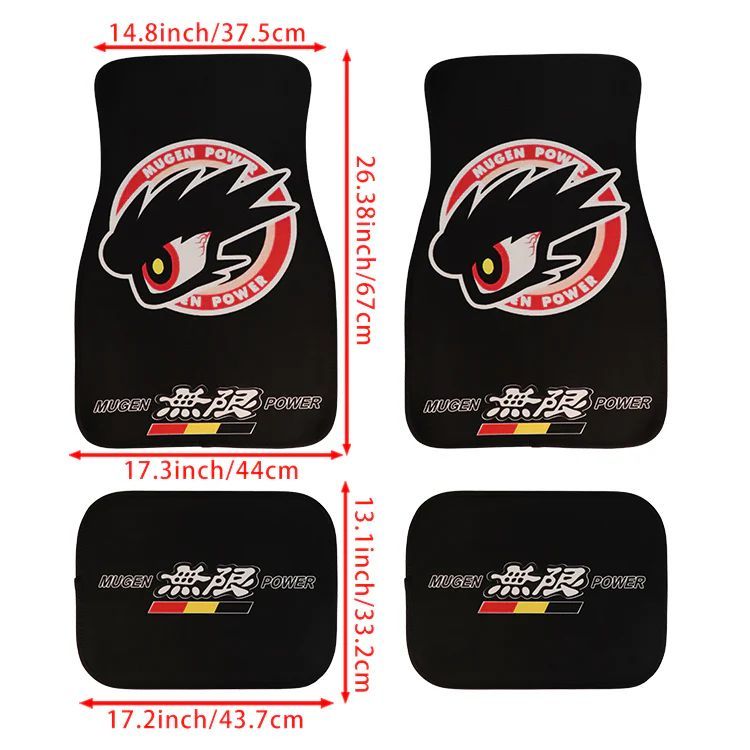 Brand New 4PCS UNIVERSAL Mugen Power Racing Fabric Car Floor Mats Interior Carpets