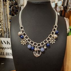 Anchor Pendant Beaded Necklace 