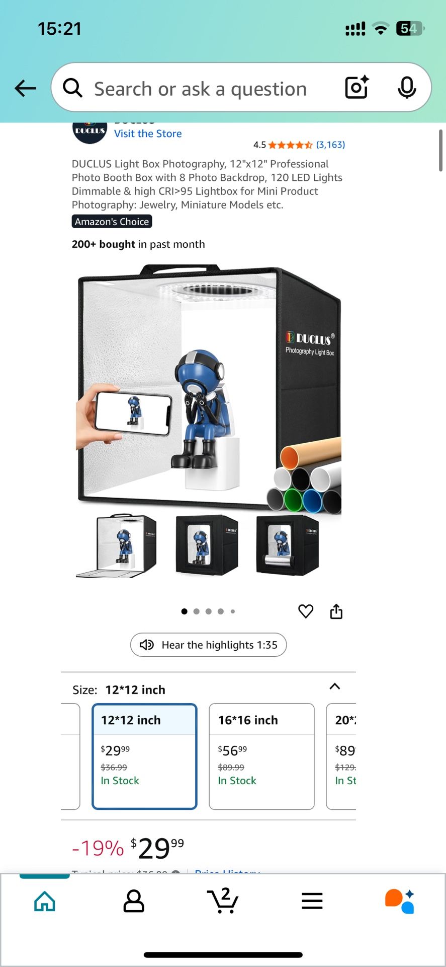 DUCLUS Light Box Photography, 12"x12" Professional Photo Booth Box with 8 Photo Backdrop, 120 LED Lights Dimmable & high CRI>95 Lightbox for Mini Prod