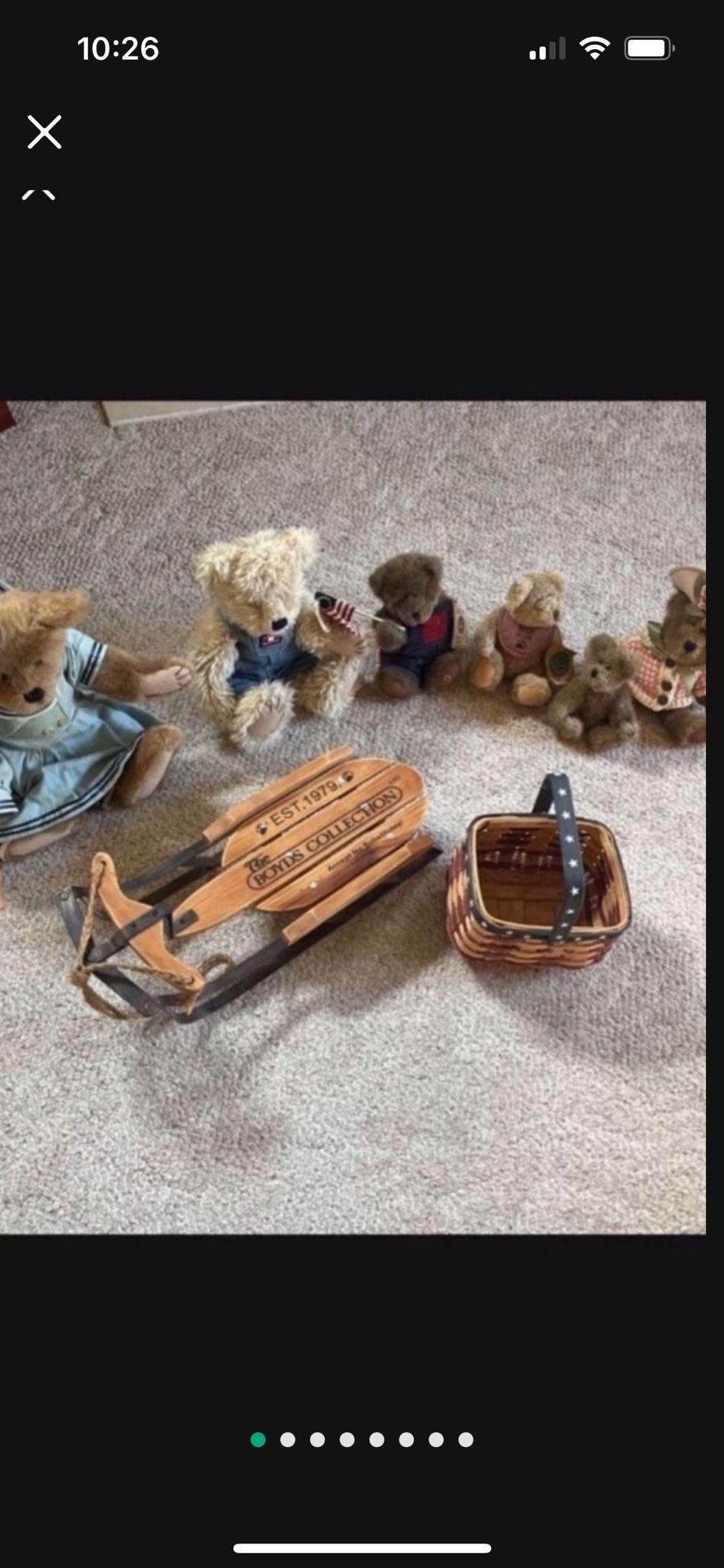 Boyd’s Bear Collection (6 Bears, 1 Sled, 1 Basket -all for 55.00 dollars)