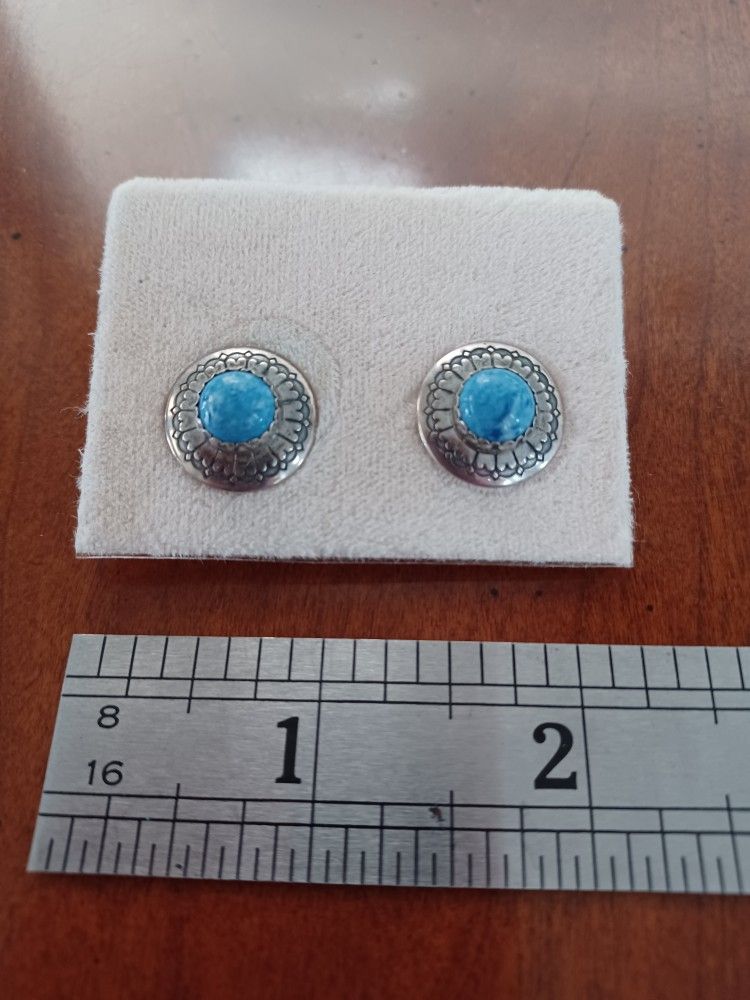 Vintage Sterling Silver And Turquoise Stud Earrings