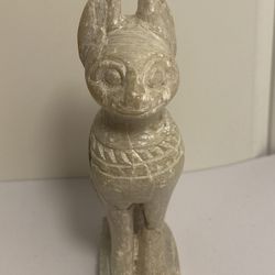 Vintage Bastet Cat figurine carved Stone Egyptian Goddess sculpture tan  Statue