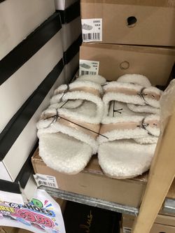 Women's Fuzzy Sherpa Slides Beige Size 6 — $5.99