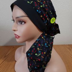 SCRUB HAT / Music Notes / Reversible Surgical Scrub Hat Set With Buttons 