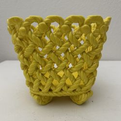 Vintage Boho Jungalow Retro Ceramic Basket Pottery Pot 