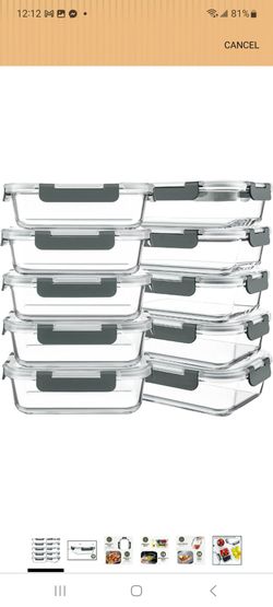 KOMUEE 10 Packs 30 oz Glass Meal Prep Containers,Glass Food Storage Containers with Lids,Airtight Lunch Bento Boxes,Microwave,Freezer and Dishwasher,G