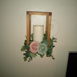 Base De Madera Colgante O De Mesa Con Vela  De Pila