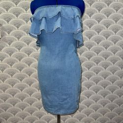 Denim Tube Ruffled Mini Dress Size M