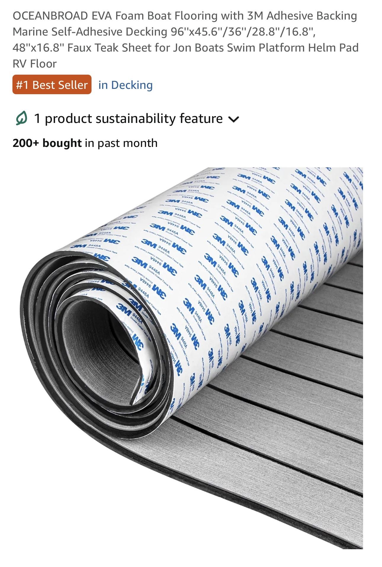 OCEANBROAD EVA Foam Boat Flooring with 3M Adhesive Backing Marine Self-Adhesive Decking 48''x16.8'' Faux Teak Sheet fo