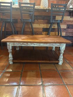 Rustic Farmhouse Wood Coffee Table with Shelf
