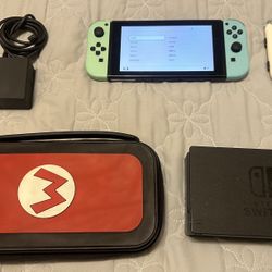 NEW ANIMAL CROSSING SWITCH WITH + SCREEN PROTECTOR, TV DOCK 4K AND CABLES