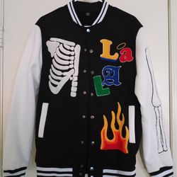 L.A. Fire Skeleton Letterman Jacket Size Medium 