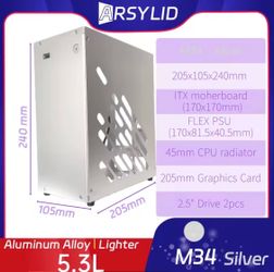 USED M34 SILVER All Aluminum 5.3L HTPC ITX Small Chassis Game Computer Case SFF