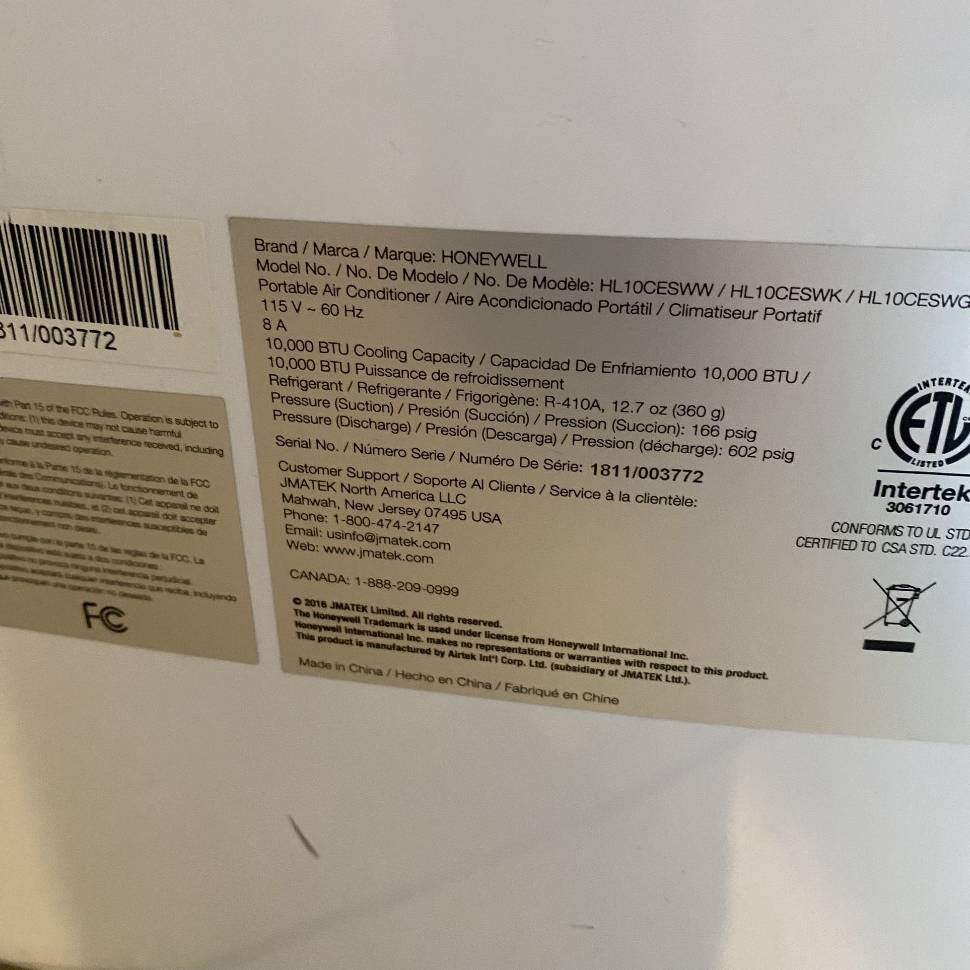 Honeywell Portable Air Conditioner