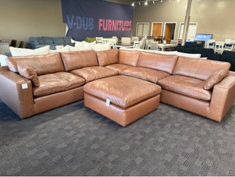 Extra deep camel leather cloud sectional