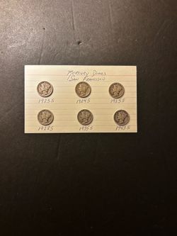Coins – Mercury Dimes – 90% SILVER - all San Francisco mint - 1923S/24S/25S/28S/35S/43S – total 6 Coins