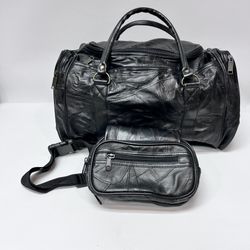 Leather Black Bag and Leather Waist Bag for Travel