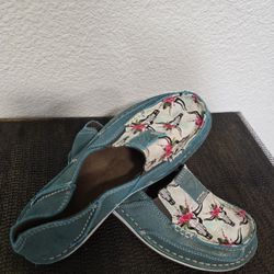 Ariat Women's Turquoise Cow Skull Suede Loafers - Size 6