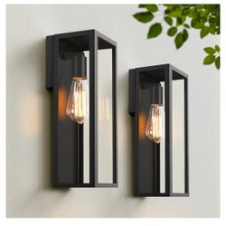 2 Pack Outdoor Wall Mounted Lanterns Black Exterior Waterproof Sconce With Glass Shades Porch Lights Patio Garage Entryway Front Door