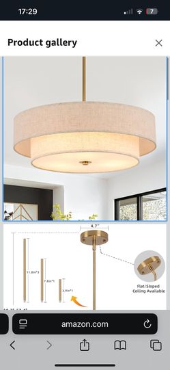 Prayou 17.7" Modern Drum Chandeliers, 3-Light Pendant Light Fixture with E26 Bases, 2-Layer Round Fabric Shade Chandeliers for Dining Room, Bedroom, L