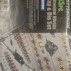 PITTSBURGH Titanium Nitride-Coated Alloy Steel Metric Tap and Die Set, 45-Piece