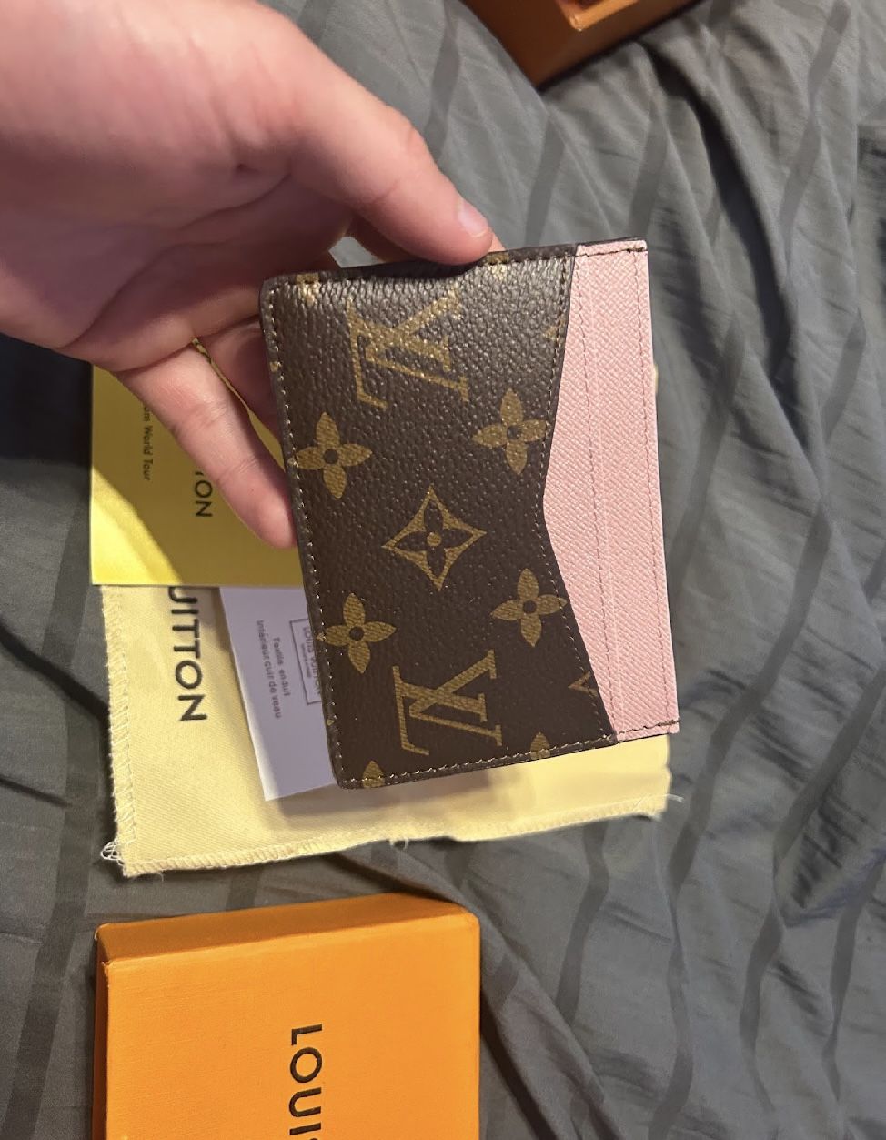 Pink LV Monogram Card Holder