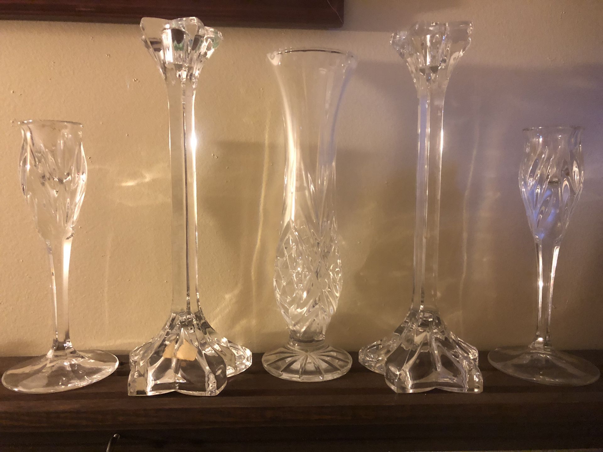 Crystal candleholders and vase