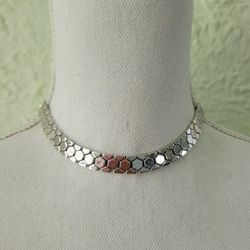Vintage Crown Trifari Necklace Choker Honeycomb Chain Silver Tone 14.5"