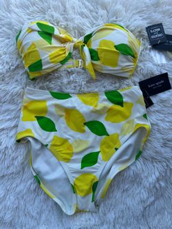 kate spade Lemon Print Bandeau Bikini Set - Yellow & Green size XS